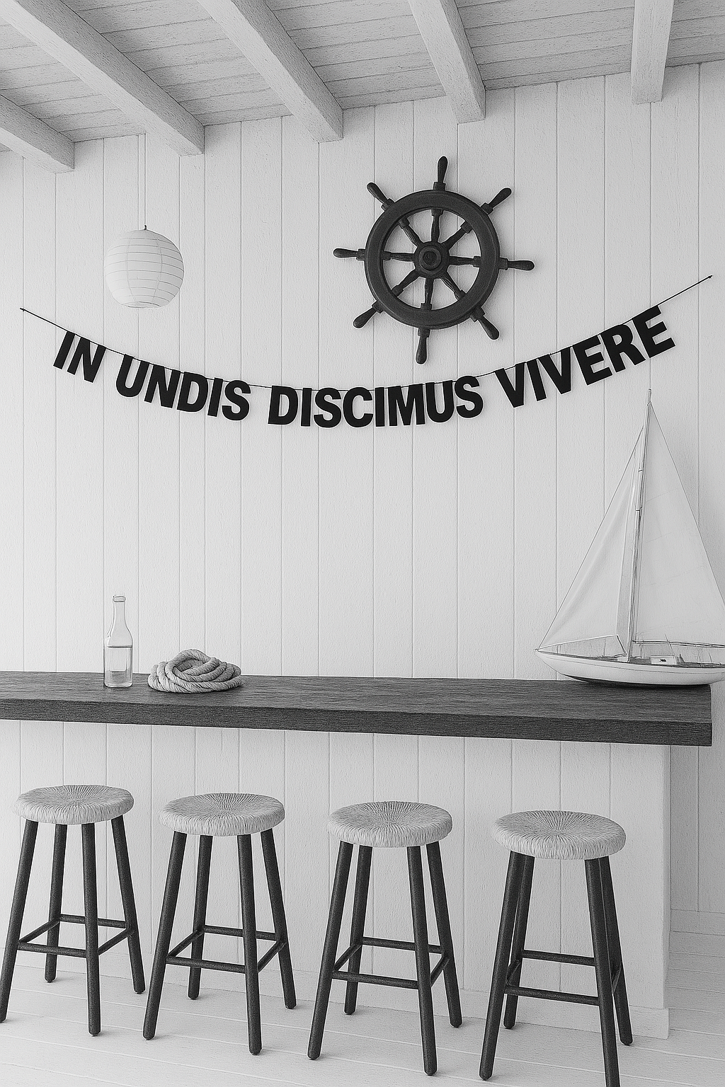 Letterketting  "In undis discimus vivere"  (Op de golven leren we leven). Cadeau.