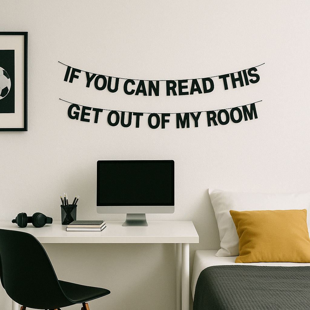 Letterketting  "If you can read this, get out of my room" (Als je dit kunt lezen, ga dan uit mijn kamer)